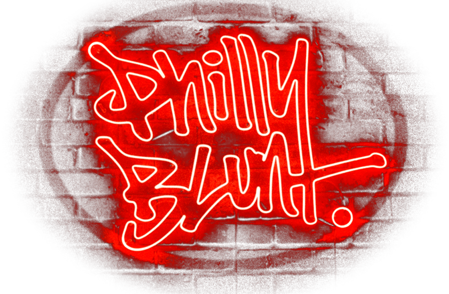 Philly Blunt neon sign on a brick wall